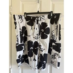 Y2K Tony Hawk L Board Cargo Shorts Swim Trunks B&W Drawstring VTG‎ Surfer Dude
